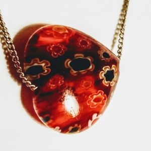 Vintage 925 Murano glass heart pendant necklace